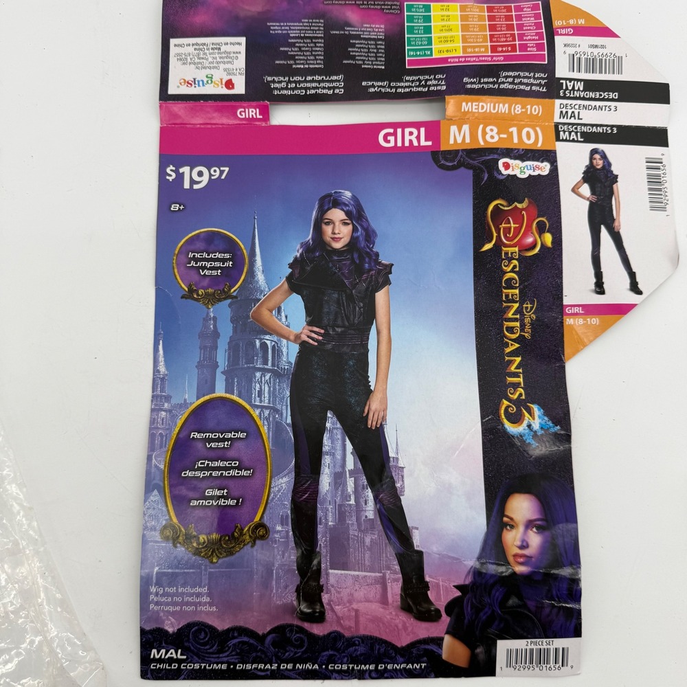 Disney Descendants 3 Mal Costume Girls Medium 8-10 Jumpsuit Vest Disguise NEW
